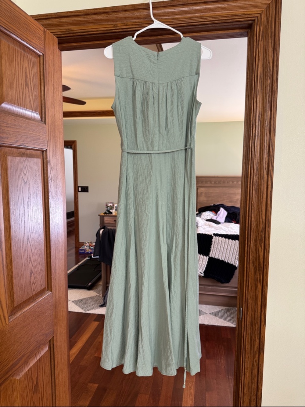 Calvin Klein Sleeveless Wrap Maxi Dress in Sage Green - Picture 4 of 6